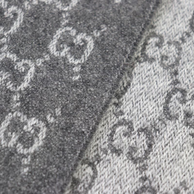 Gucci 391531 Cashmere 50% GG Logo All-over Webline Fringed Scarf Grayish 35 X