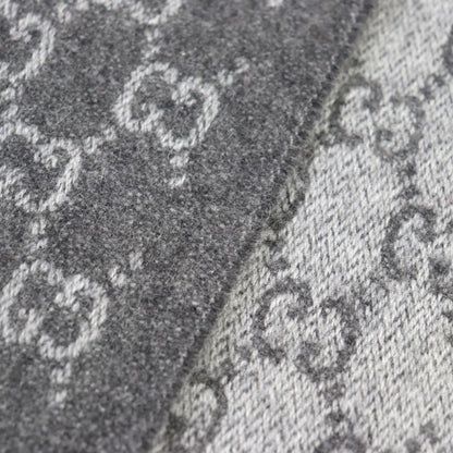 Gucci 391531 Cashmere 50% GG Logo All-over Webline Fringed Scarf Grayish 35 X