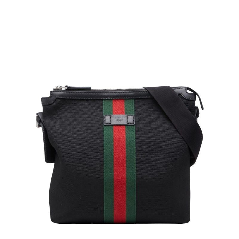 Gucci Sherry Line Crossbody Bag Black Nylon Leather