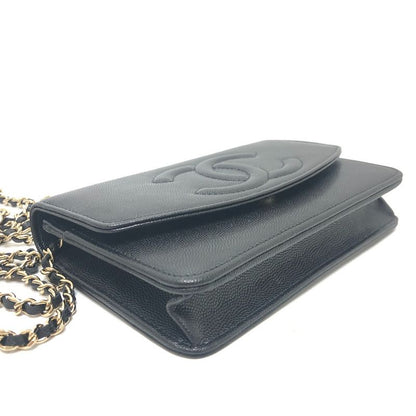 Chanel Shoulder Bag Coco Mark Caviar Skin Black