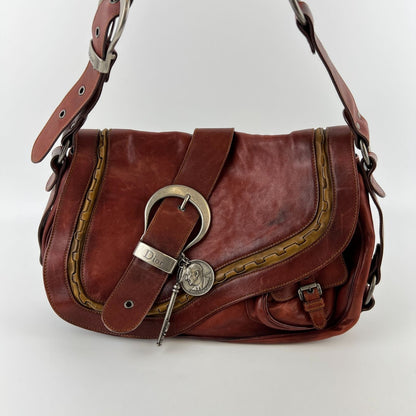 Dior Gaucho Shoulder Bag Red Leather Vintage — view 3