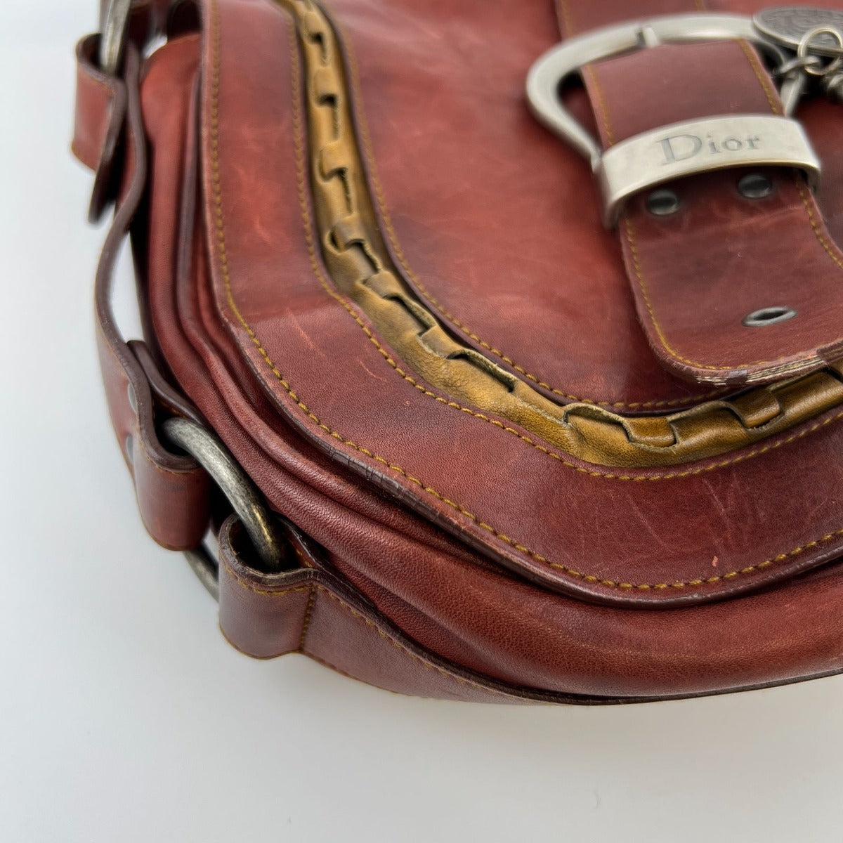 Dior Gaucho Shoulder Bag Red Leather Vintage — view 9