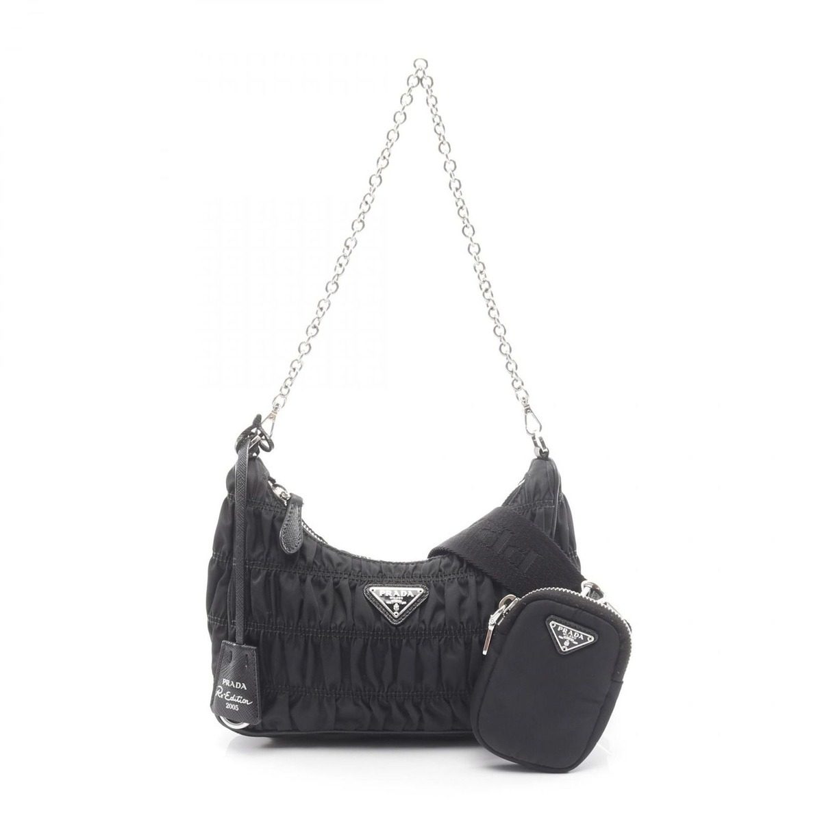 Prada Shoulder Bag Re Edition Black Nylon Leather Re Embroidered Drill