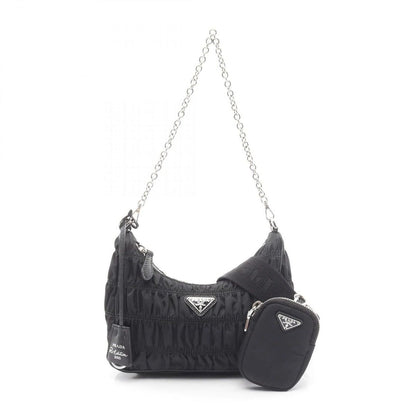 Prada Shoulder Bag Re Edition Black Nylon Leather Re Embroidered Drill