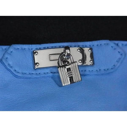 Hermes Kelly Leather Silver Cadena Gloves Light Blue — view 3