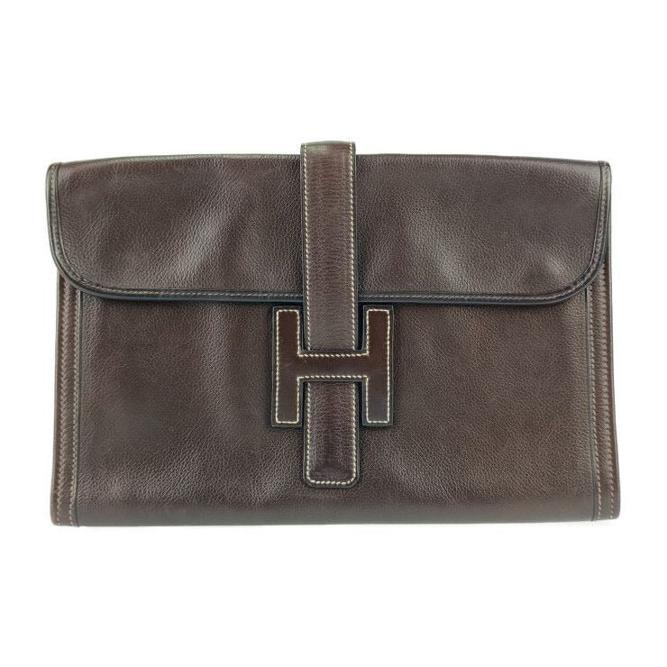 Hermes Clutch Bag Jigier PM Dark Brown Leather Second