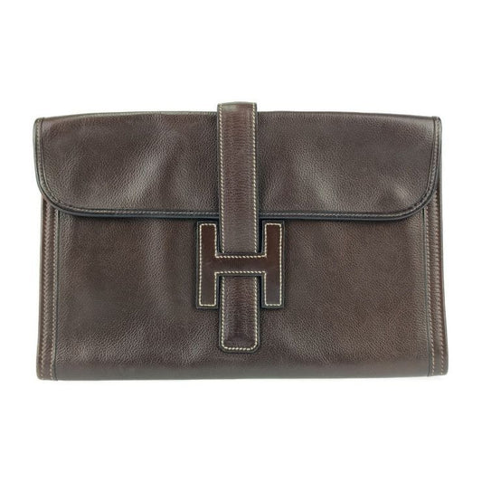 Hermes Clutch Bag Jigier PM Dark Brown Leather Second