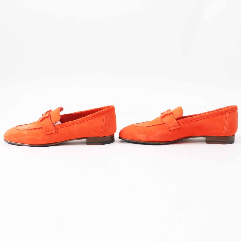 Hermes Moccasins Paris Constance Chevre Velours Loafers Orange 37 With Box And