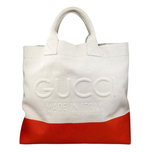Gucci Tote Bag Large 782741 Embossed Canvas Logo White Orange Gucci