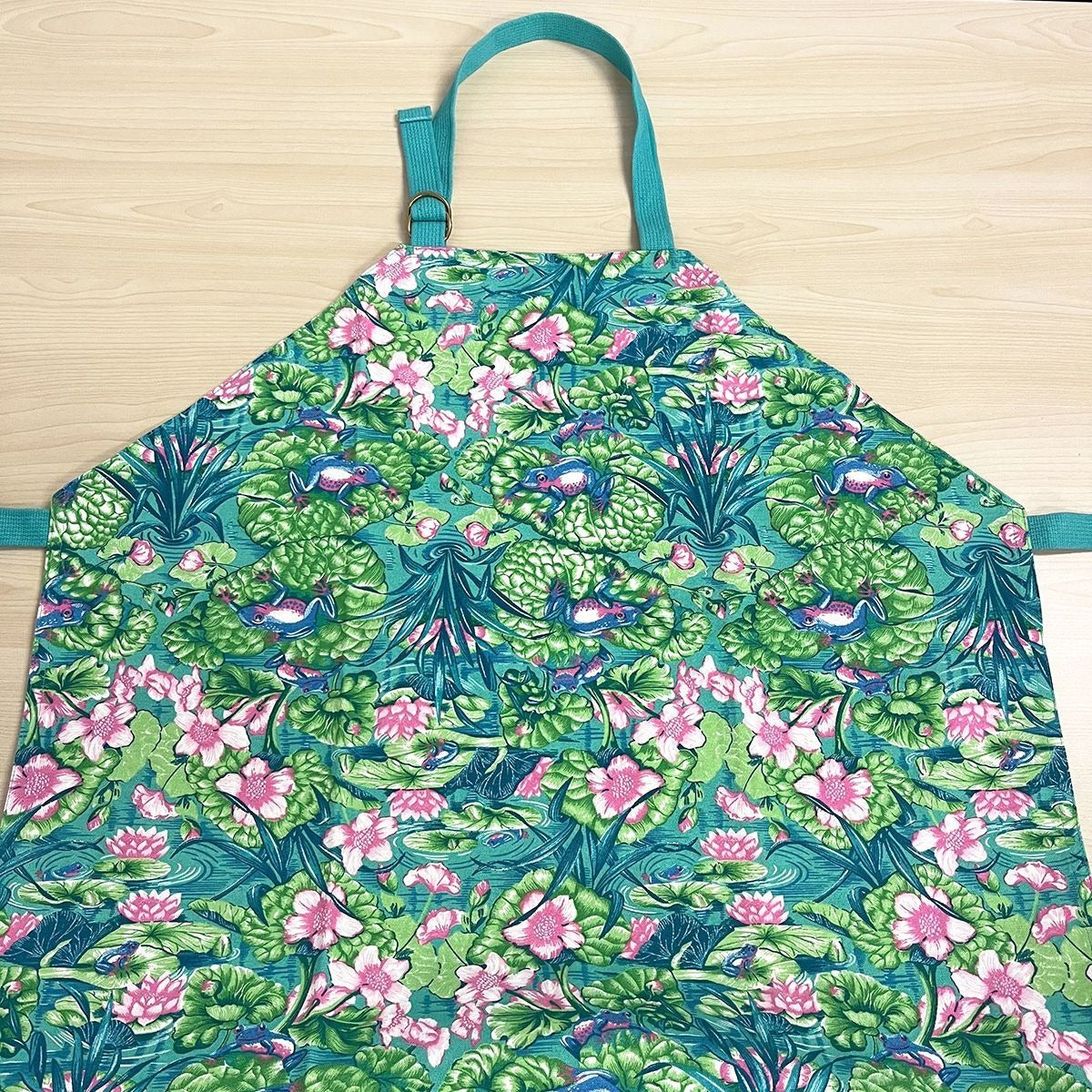 Hermes Vintage Apron Frog Pattern Floral Cotton Green with Box — view 5