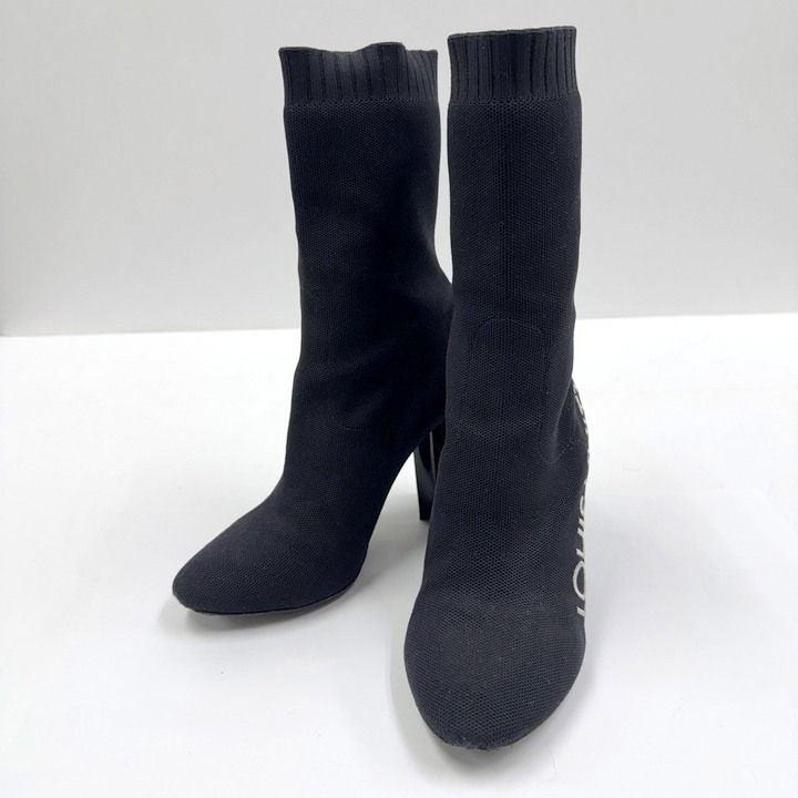 Louis Vuitton Sock Boots Ankle Logo Embroidery Black 37.5