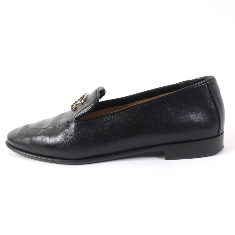 CHANEL 23A G45008 Shiny Calfskin Leather Loafer With Coco Mark Black 38.5 With