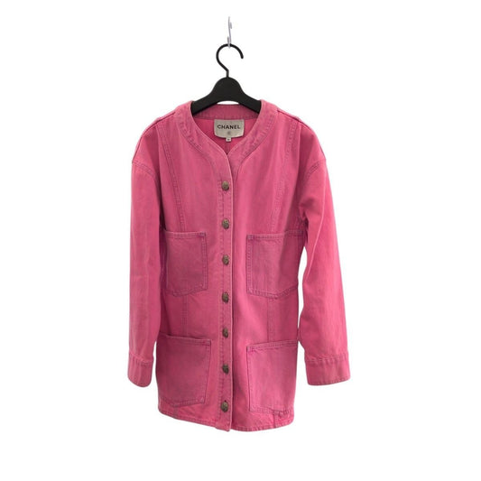 Chanel CC Logo 36 Pink Gold Cotton Denim Jacket