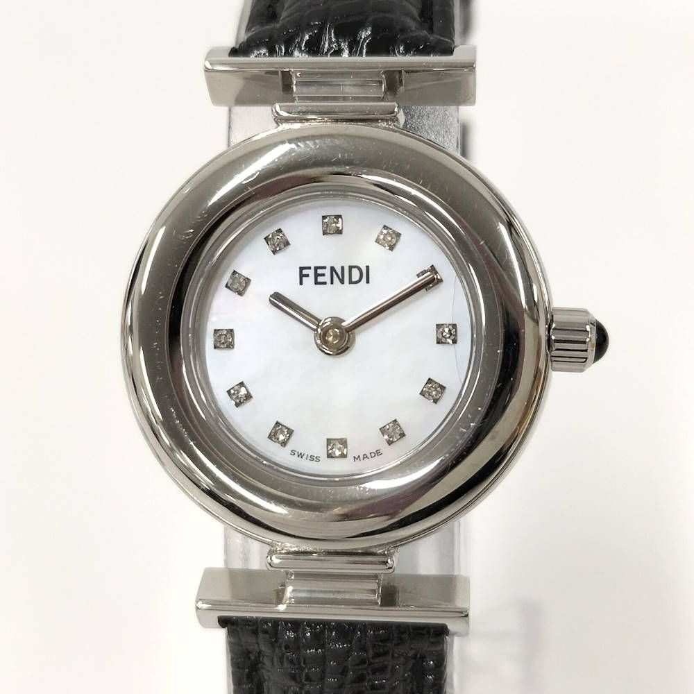 Fendi Watch Quartz Black Leather White Shell Dial