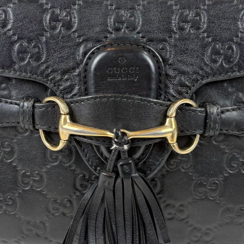 Gucci Chain Mini Shoulder Bag Sima Leather Black 2WAY Tassel Horsebit