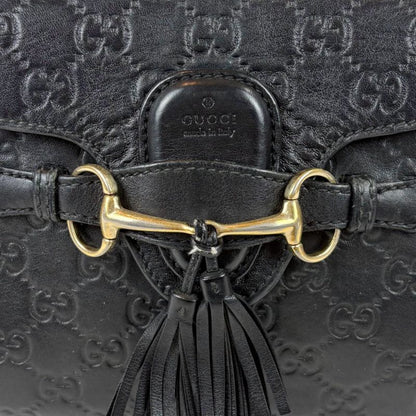 Gucci Chain Mini Shoulder Bag Sima Leather Black 2WAY Tassel Horsebit