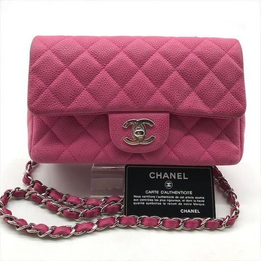 Chanel CC Logo Turnlock Soft Caviar Leather Mini Quilted Chain Shoulder Bag Pink