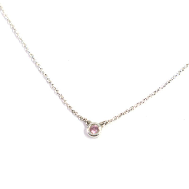  Tiffany & Co By-the-yard Ag925 1P Pink Sapphire Chain Necklace Silver Pink