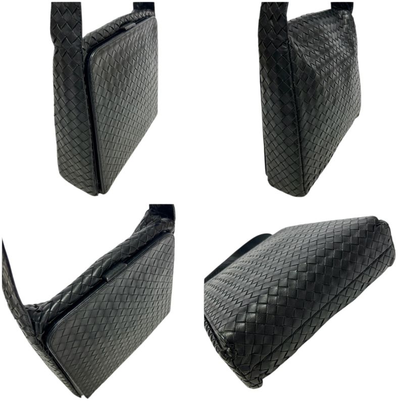 Bottega Veneta One Shoulder Bag Intrecciato Leather Black Gusset Soho Hobo