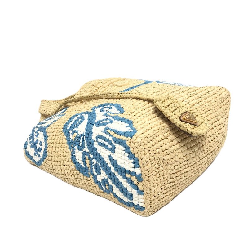 Prada Handbag Logo St Barth's Island Limited Edition 1bg454 Raffia Beige