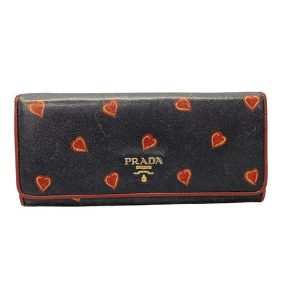 Prada Long Wallet - Black And Red Heart Leather