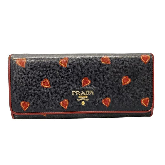 Prada Long Wallet - Black And Red Heart Leather