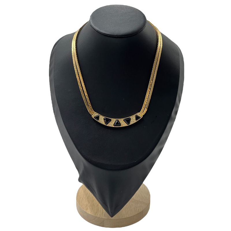 Christian DIOR Necklace 2strands Colored Stones Black