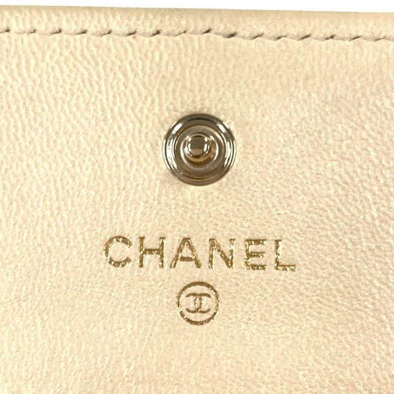 Chanel Matelasse Trifold Wallet Lamb Skin Ap2809 White Gold Hardware Coco Pearl