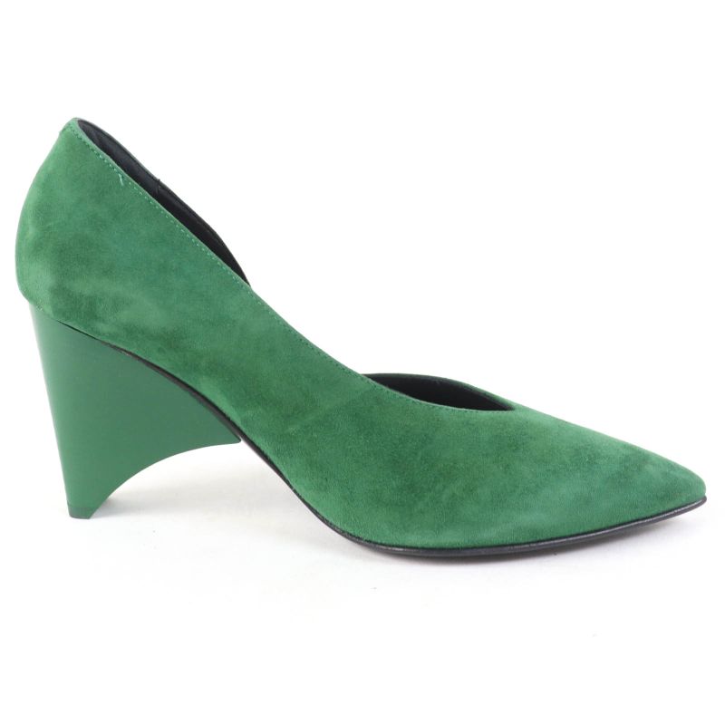 Hermes 2022 222283z Pointed Toe Suede Leather Pumps Green 37 With Box And
