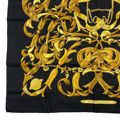 Hermes Scarf Silk Carre 90 Lemors a la Conetable Elegance Gold Black — view 4