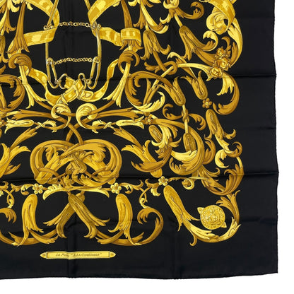 Hermes Scarf Silk Carre 90 Lemors a la Conetable Elegance Gold Black — view 5