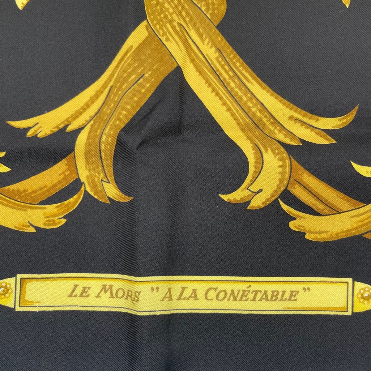 Hermes Scarf Silk Carre 90 Lemors a la Conetable Elegance Gold Black — view 7