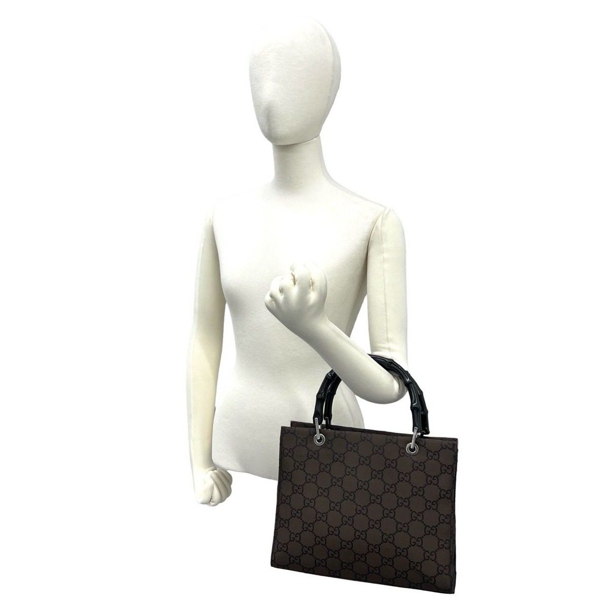 Gucci Bamboo GG Pattern Nylon Leather Mini Tote Boston Bag Brown — view 2