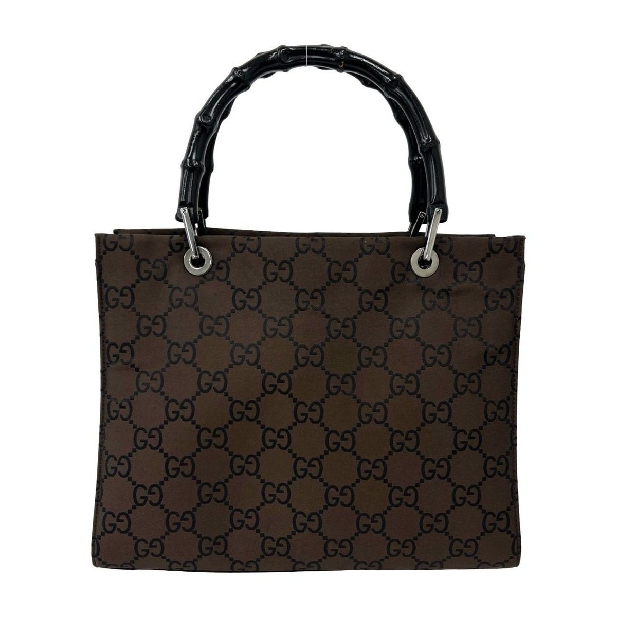 Gucci Bamboo GG Pattern Nylon Leather Mini Tote Boston Bag Brown — view 3