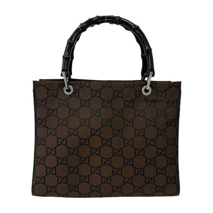 Gucci Bamboo GG Pattern Nylon Leather Mini Tote Boston Bag Brown — view 3