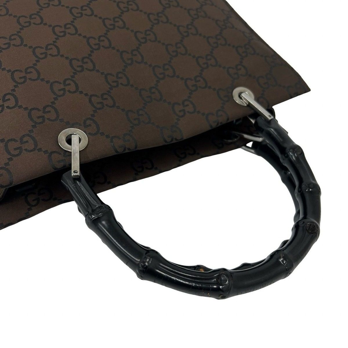 Gucci Bamboo GG Pattern Nylon Leather Mini Tote Boston Bag Brown — view 4