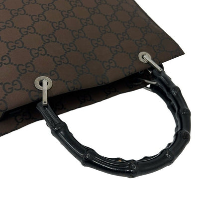 Gucci Bamboo GG Pattern Nylon Leather Mini Tote Boston Bag Brown — view 4