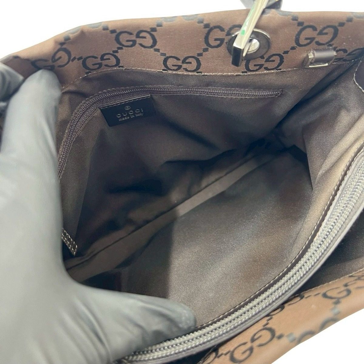 Gucci Bamboo GG Pattern Nylon Leather Mini Tote Boston Bag Brown — view 9