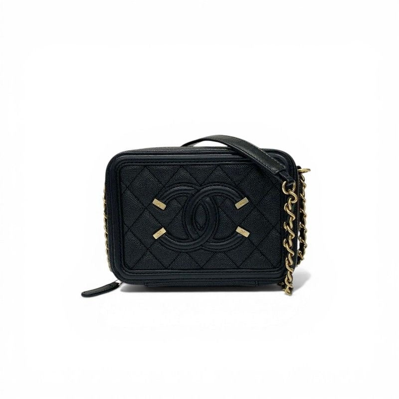 Chanel Shoulder Bag Black Gold CC Logo CC Filigree Quilted Chain