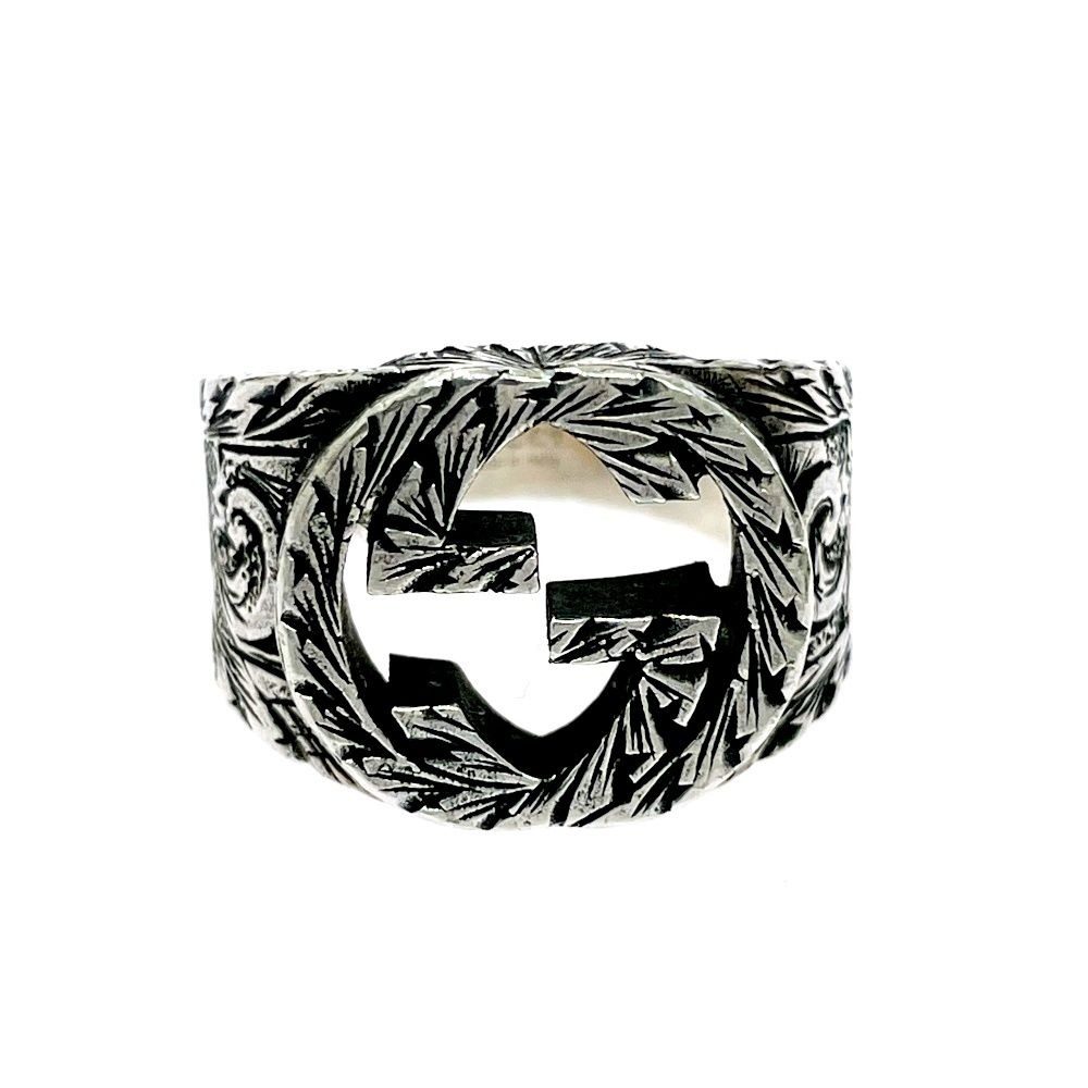 Gucci Silver Arabesque Interlocking Gring 925 Engraved Ring