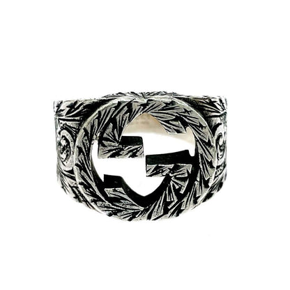 Gucci Silver Arabesque Interlocking Gring 925 Engraved Ring