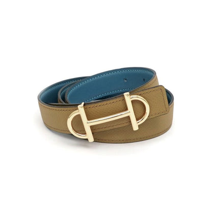 Hermes Belt Gamma New Blue Jean Biscuit Rose Gold Hardware 85 cm
