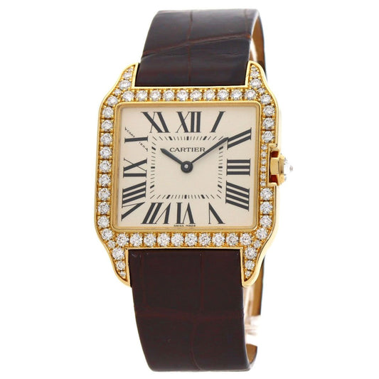 Cartier Santos Dumont Diamond Bezel Watch 18K Pink Gold Leather