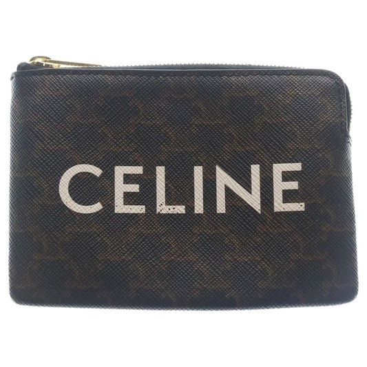 Celine Triomphe Logo Coin Case Charm Wallet Brown Leather Gold