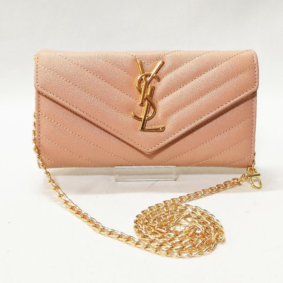 Saint Laurent Long Wallet Chain Shoulder Pink