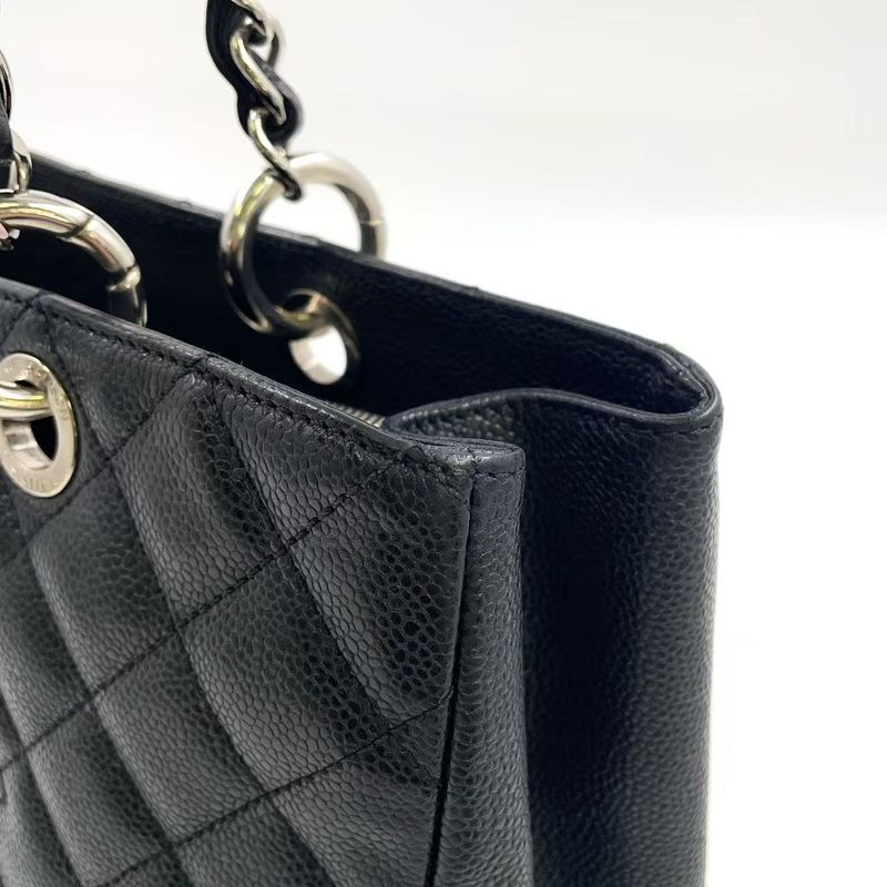 Chanel GST Tote Bag Matelasse 13th Caviar Skin Black Shoulder Bag Silver