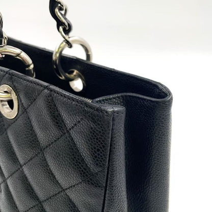 Chanel GST Tote Bag Matelasse 13th Caviar Skin Black Shoulder Bag Silver
