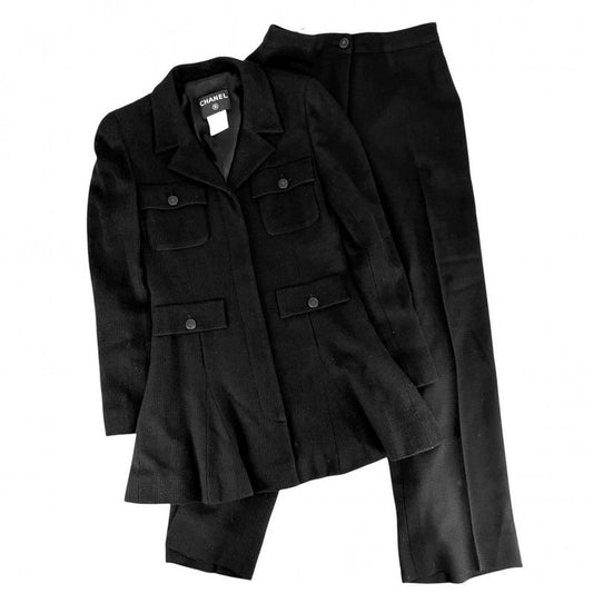 Chanel Set Suit Pants Jacket Clothing Apparel 36 Black Wool Rayon