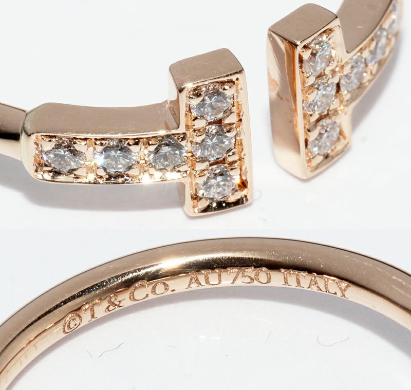 Tiffany & Co Ring 18K Pink Gold Diamond 12P (013ct) T Wire Ring