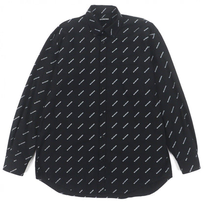 Balenciaga Cotton Logo All Over Long Sleeve Shirt Black 38